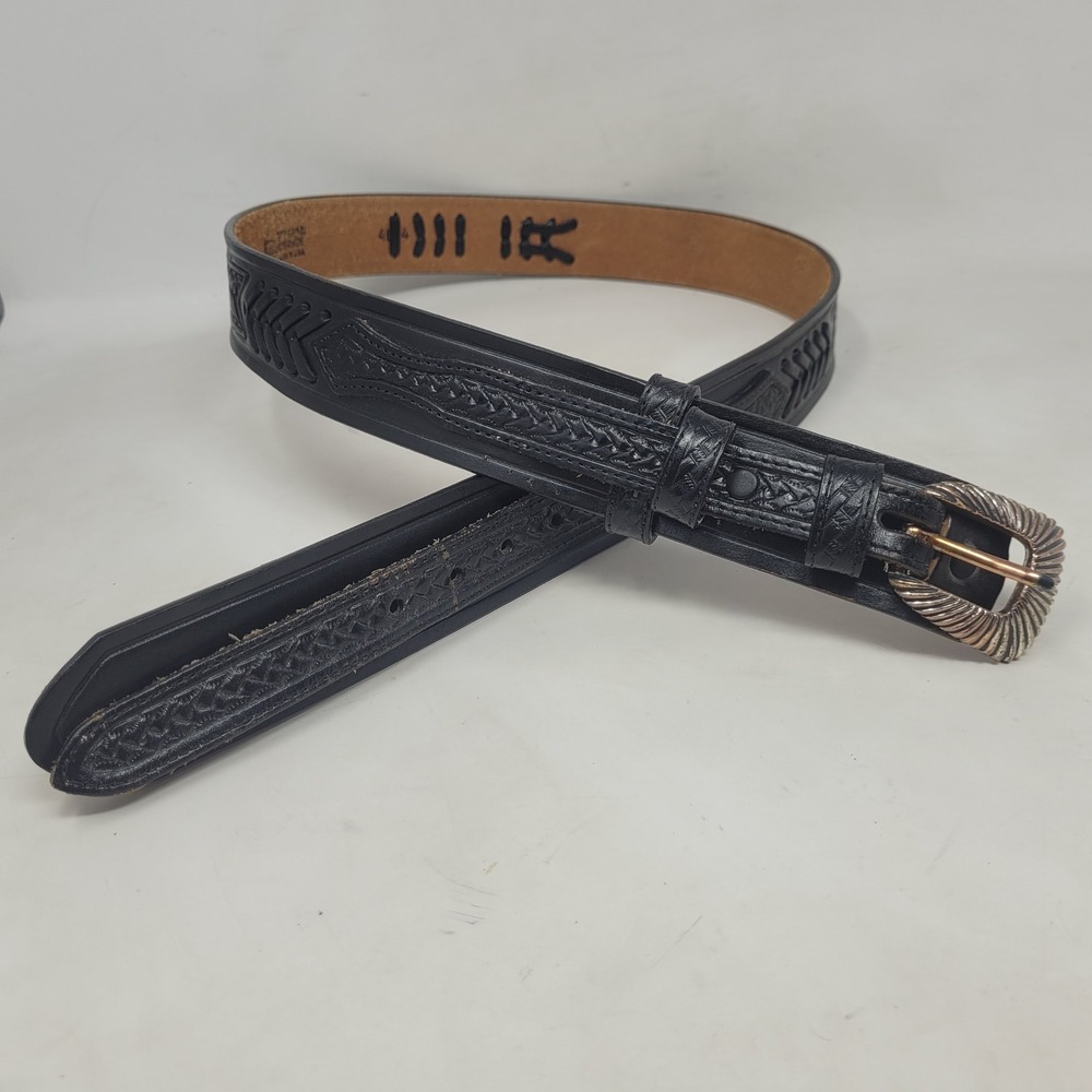 Justin Belt 36 Black Leather Tooled Basketweave Western Cowboy Rodeo RanchUSA